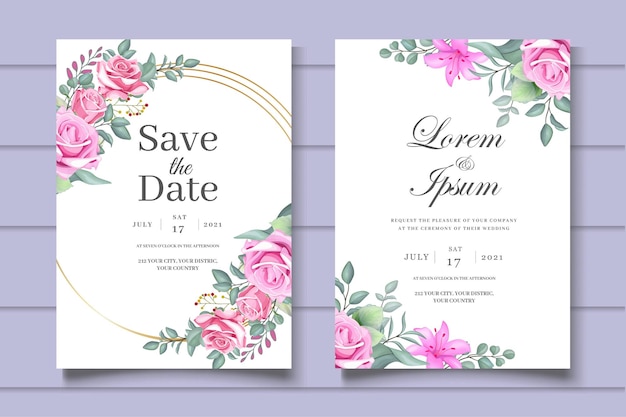 Hermoso conjunto de tarjetas de invitación de boda floral