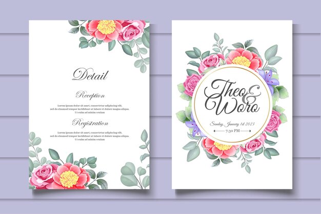 Hermoso conjunto de tarjetas de invitación de boda floral