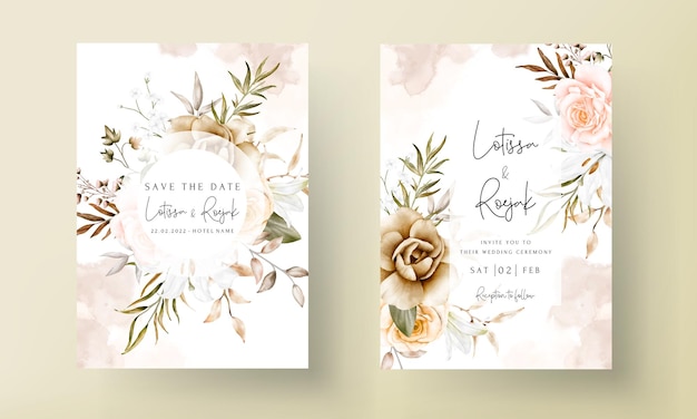 Hermoso conjunto de tarjetas de invitación de boda de flores dibujadas a mano