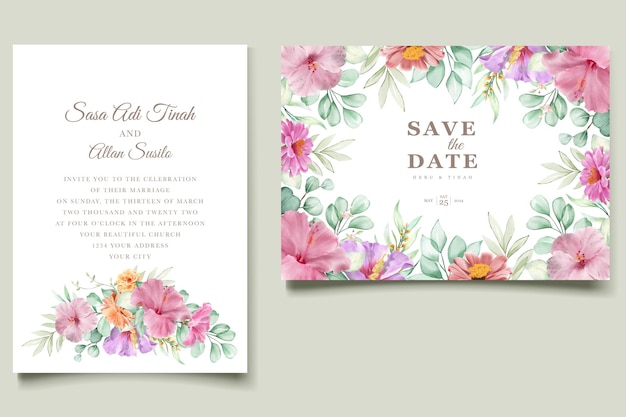 Vector hermoso conjunto de tarjetas de invitación de boda rosas dibujadas a mano