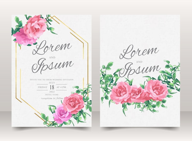 Vector hermoso conjunto de tarjetas de invitación de boda rosas dibujadas a mano