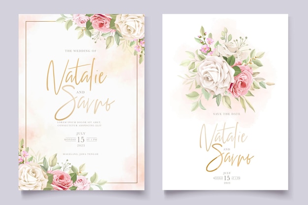 Hermoso conjunto de tarjetas de invitación floral dibujadas a mano