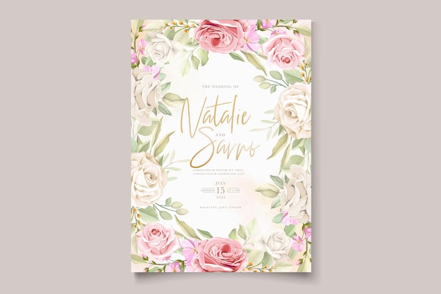 Hermoso conjunto de tarjetas de invitación floral dibujadas a mano