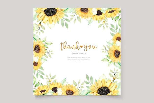 Hermoso conjunto de tarjetas de invitación de girasol acuarela dibujada a mano