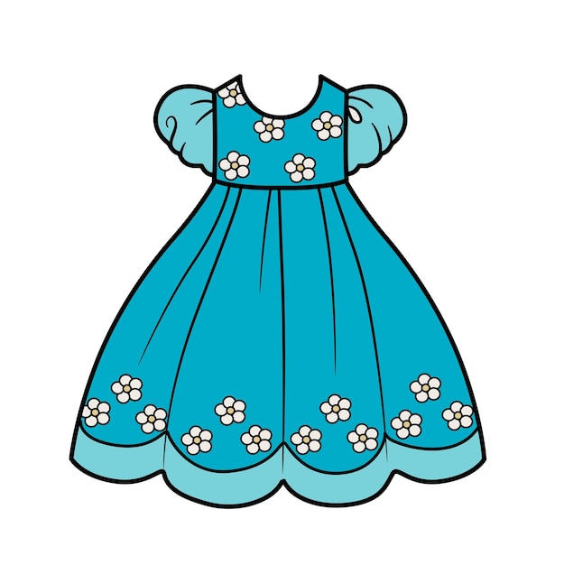 Hermoso contorno de vestido para colorear sobre un fondo blanco