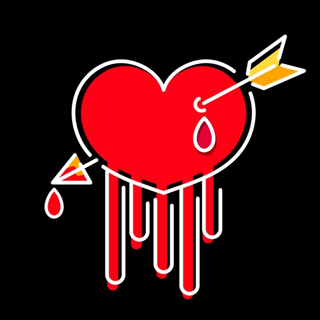 Hermoso corazón dibujado a mano con flecha y sangre ilustración vectorial