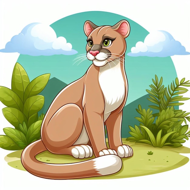 hermoso Cougar Vector Ilustración de dibujos animados