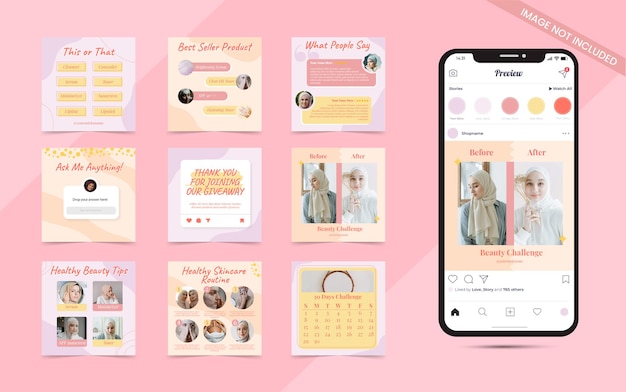 Vector hermoso cuidado de la piel y colorido fondo de forma orgánica para el conjunto de publicaciones de carrusel de redes sociales de insta
