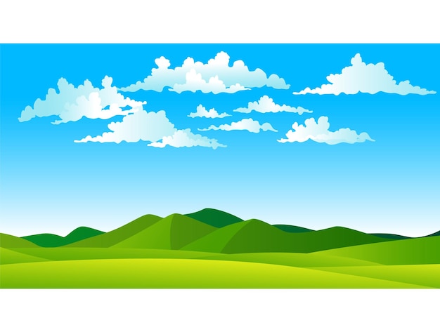 Un hermoso día de verano con un cielo azul nubes esponjosas y colinas verdes