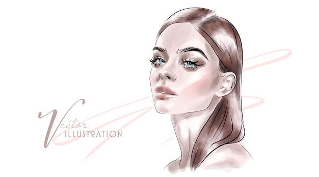 Vector hermoso dibujo de hermoso maquillaje para ojos y labios.