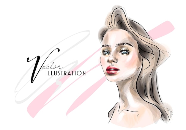 Vector hermoso dibujo de hermoso maquillaje para ojos y labios.