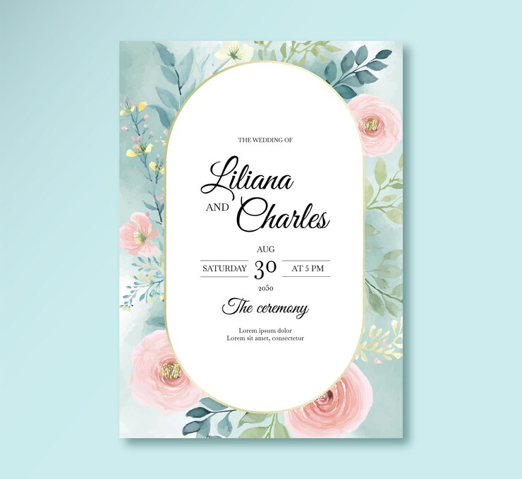 Vector hermoso dibujo a mano invitación de boda diseño floral
