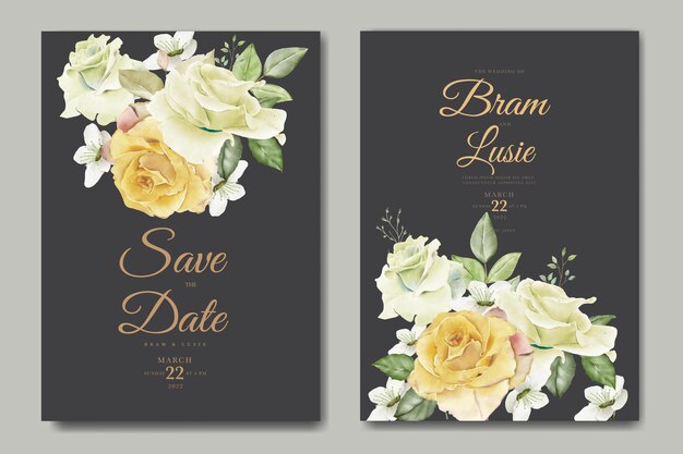 Hermoso dibujo a mano invitación de boda floral diseño de hojas