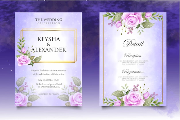 Hermoso dibujo a mano plantilla de invitación de boda floral