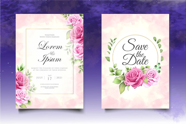 Hermoso dibujo a mano plantilla de invitación de boda floral
