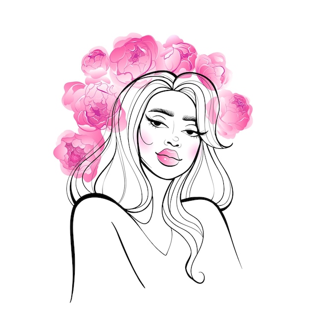 Vector hermoso dibujo de una niña en flores