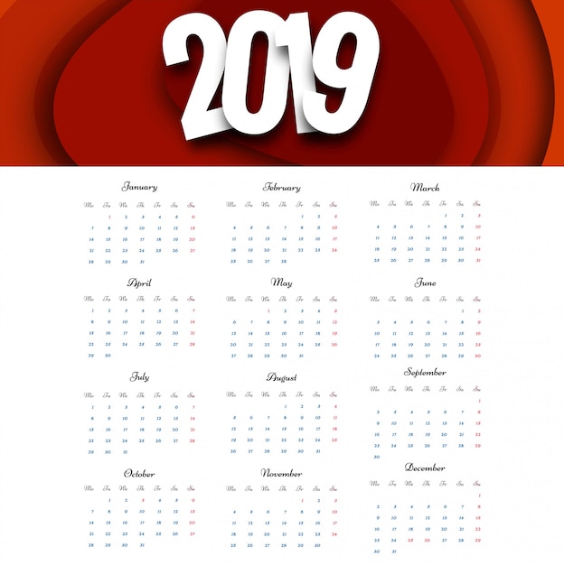 Hermoso diseño de calendario de negocios 2019