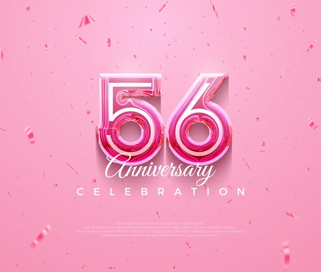 Hermoso diseño de celebración del 56 aniversario con color rosa femenino fondo de vector premium para saludo y celebración