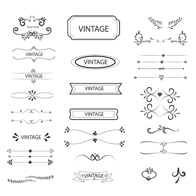 Hermoso diseño de elementos decorativos y adornos vectoriales vintage.