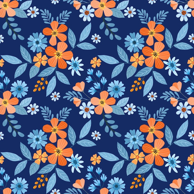 Hermoso diseño de flores florecientes en un patrón sin costuras de fondo de color azul Puede usarse para papel tapiz textil de tela
