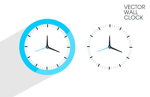 Hermoso diseño de ilustración vectorial de reloj de pared redondo azul con sombra sobre fondo blanco