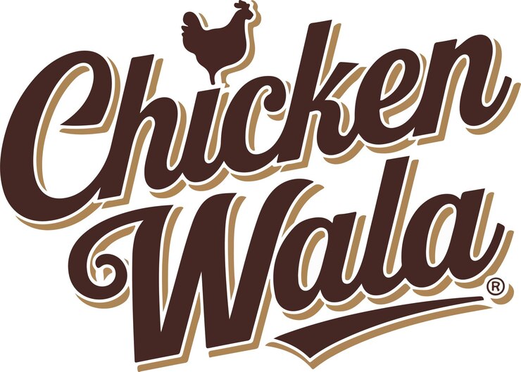 Vector un hermoso diseño de logotipo de pollo con texto e icono
