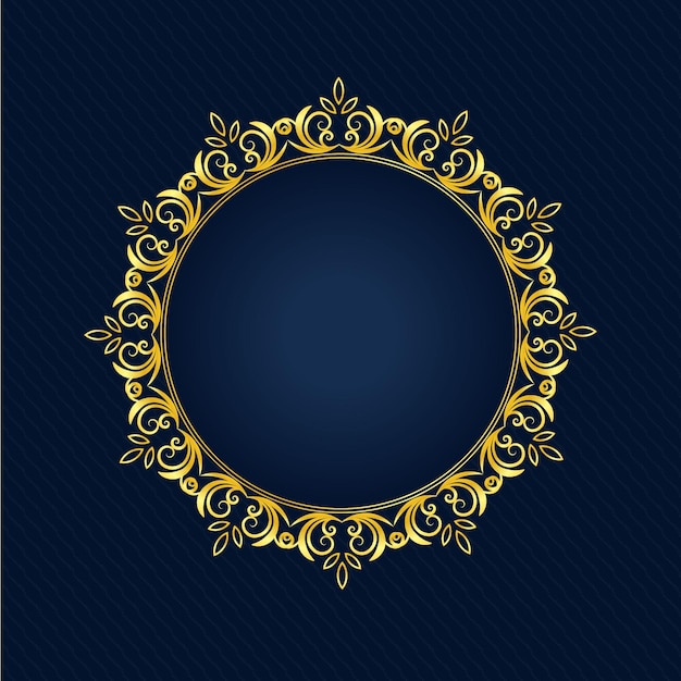 Hermoso diseño de marco floral dorado circular premium Vector