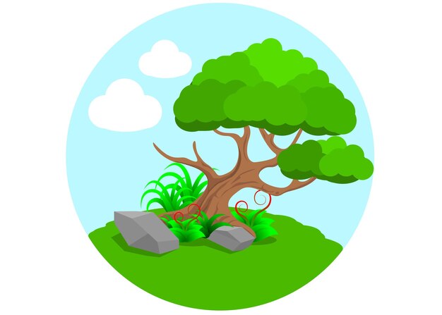 Hermoso diseño plano dibujos animados árbol verde sagrado