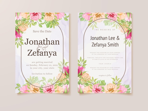 hermoso diseño de plantilla floral de tarjeta de invitación de boda