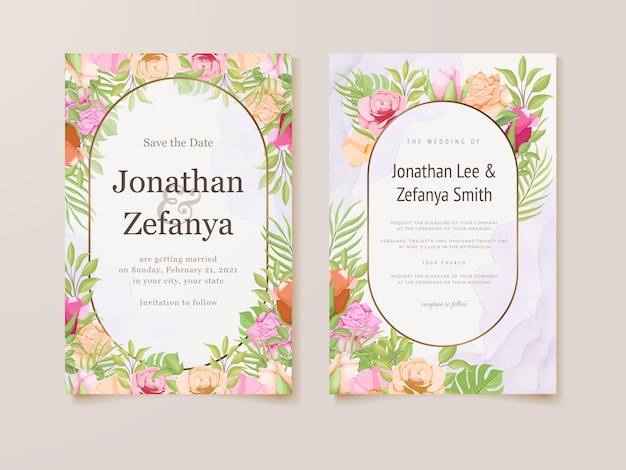Hermoso diseño de plantilla floral de tarjeta de invitación de boda