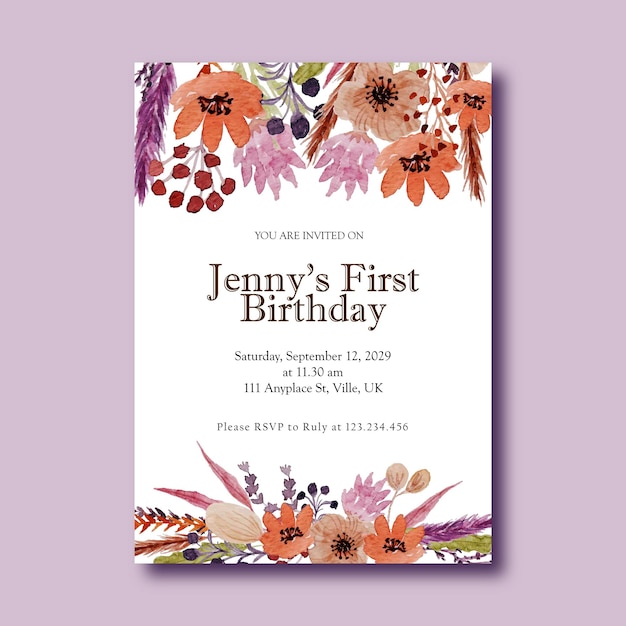 un hermoso diseño de plantilla de invitación de cumpleaños de flor boho
