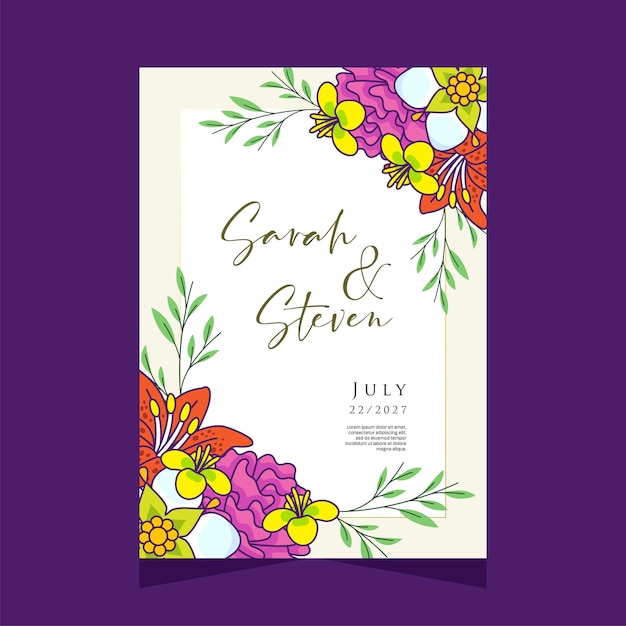 Hermoso diseño de plantilla de invitación de tarjeta con flor