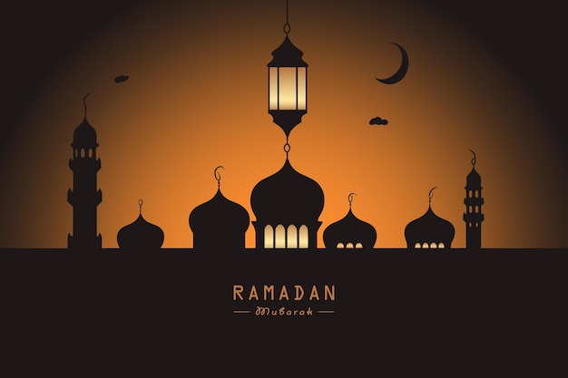 Hermoso diseño de Ramadan Kareem en estilo de silueta, fondo de saludo, ilustración.