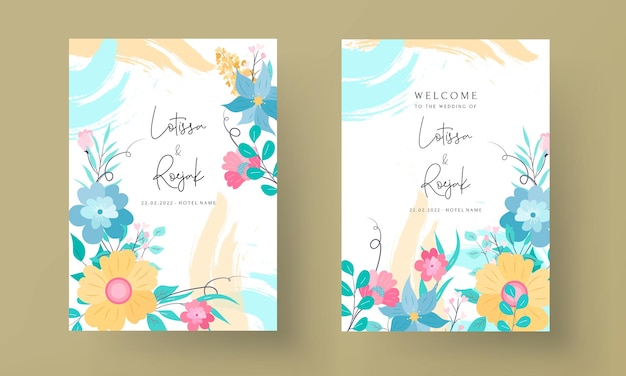 hermoso diseño de tarjeta de invitación de boda floral plana dulce con color pastel