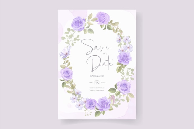 Vector hermoso diseño de tarjeta de invitación de boda floral suave y hojas