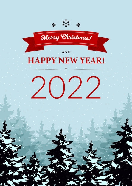 Hermoso diseño vertical de Navidad en estilo retro con árboles de Navidad y letras