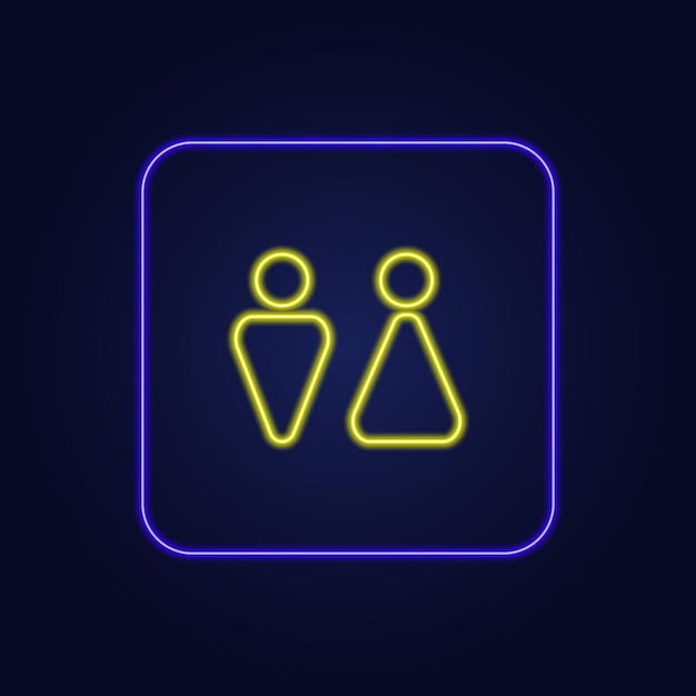 Hermoso y elegante icono de neón colorido signo baño masculino y femenino ilustración vectorial