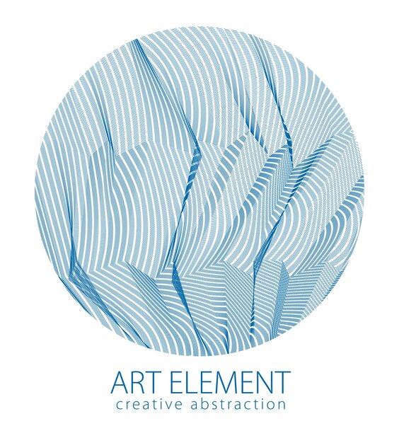 Hermoso elemento de arte, textura lineal de superficie o textil en forma de círculo. Fondo de perspectiva 3d abstracto vectorial para diseños, carteles, pancartas, impresión y web. Fresco y en movimiento.