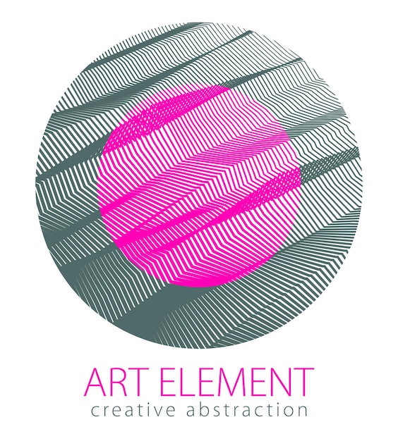 Hermoso elemento de arte, textura lineal de superficie o textil en forma de círculo. Fondo de perspectiva 3d abstracto vectorial para diseños, carteles, pancartas, impresión y web. Fresco y en movimiento.