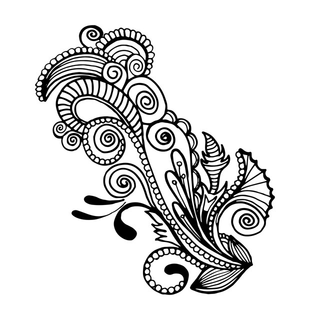 Hermoso elemento floral blanco y negro dibujado a mano
