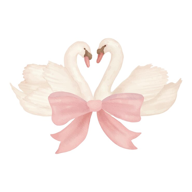 El hermoso elemento de la pareja de cisnes para ilustraciones de acuarela de bodas