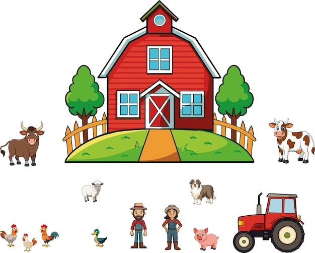 Hermoso y encantador conjunto vectorial de granjas rurales