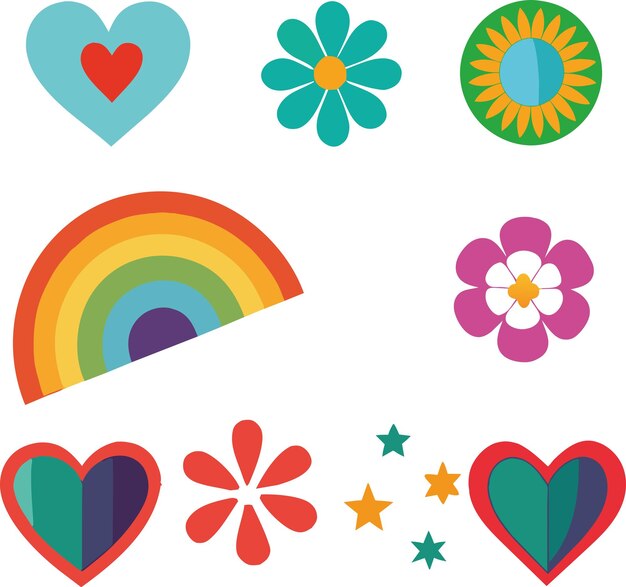 El hermoso y encantador conjunto vectorial de orgullo del arco iris hippie