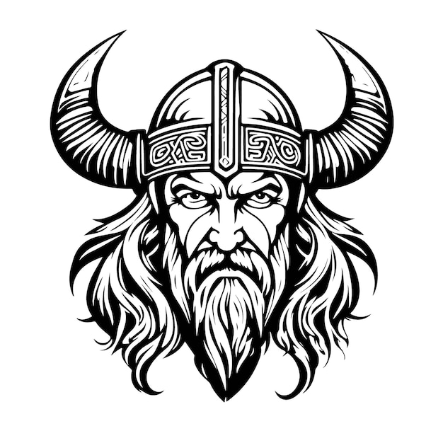 Hermoso, encantador, emblema vikingo, vector, logotipo, arte