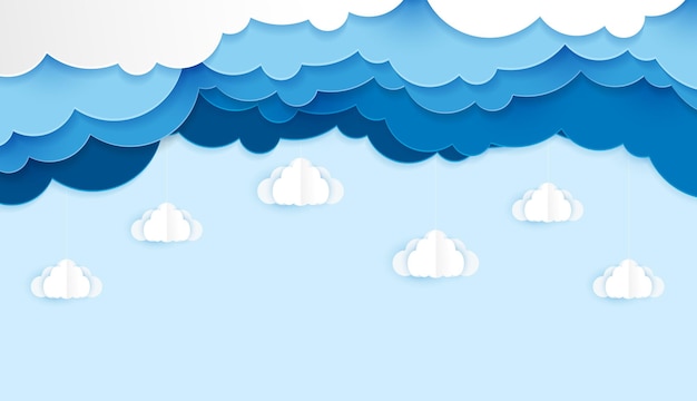 Hermoso estilo de arte de corte de papel de nubes azules esponjosas. Lugar para el texto. diseño vectorial.