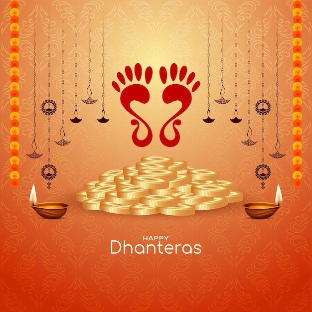 Hermoso Feliz Dhanteras Festival indio saludo vector de fondo