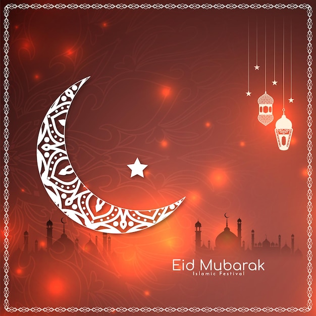 Hermoso festival Eid Mubarak saludo tarjeta islámica diseño de luna creciente