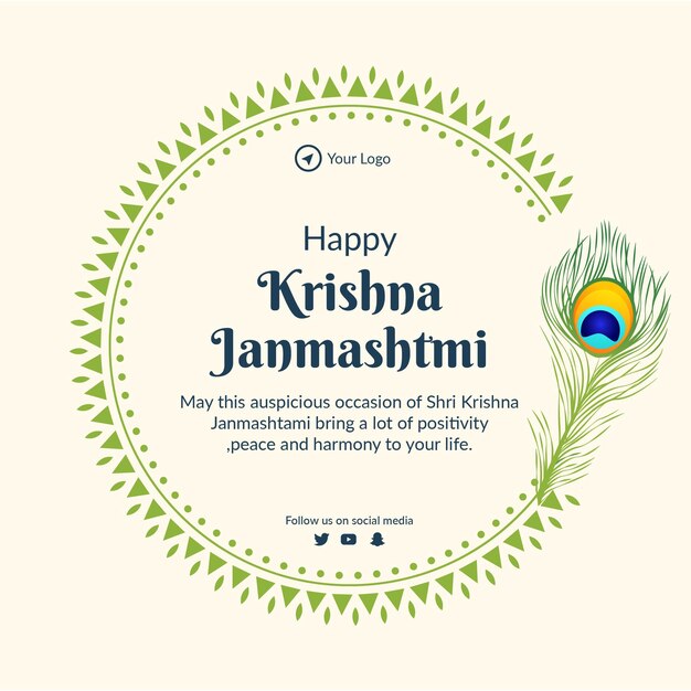 Hermoso festival religioso feliz krishna janmashtami plantilla de diseño de banner