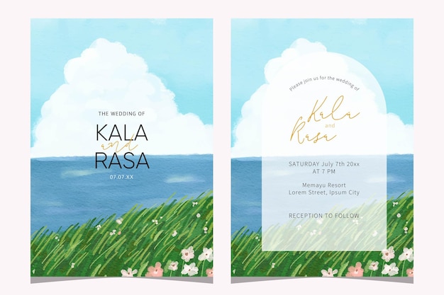 Vector hermoso fondo de acuarela de paisaje para invitación de boda, tarjeta, póster