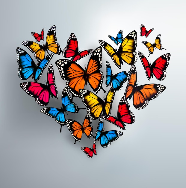 Hermoso fondo con corazón de mariposas de san valentín